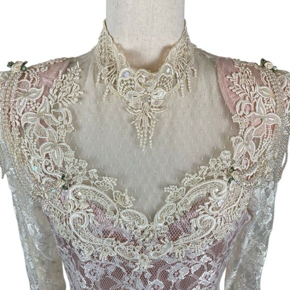 SOLD DO NOT PURCHASE Vintage 1980s French Lace Ca 2 piece Dress Women’s 6* Pink - Picture 7 of 14